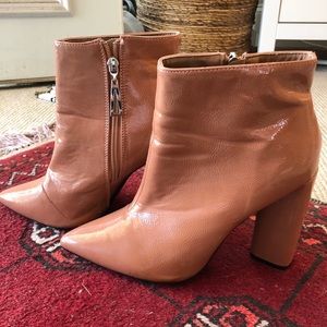 Camel patent leather boots